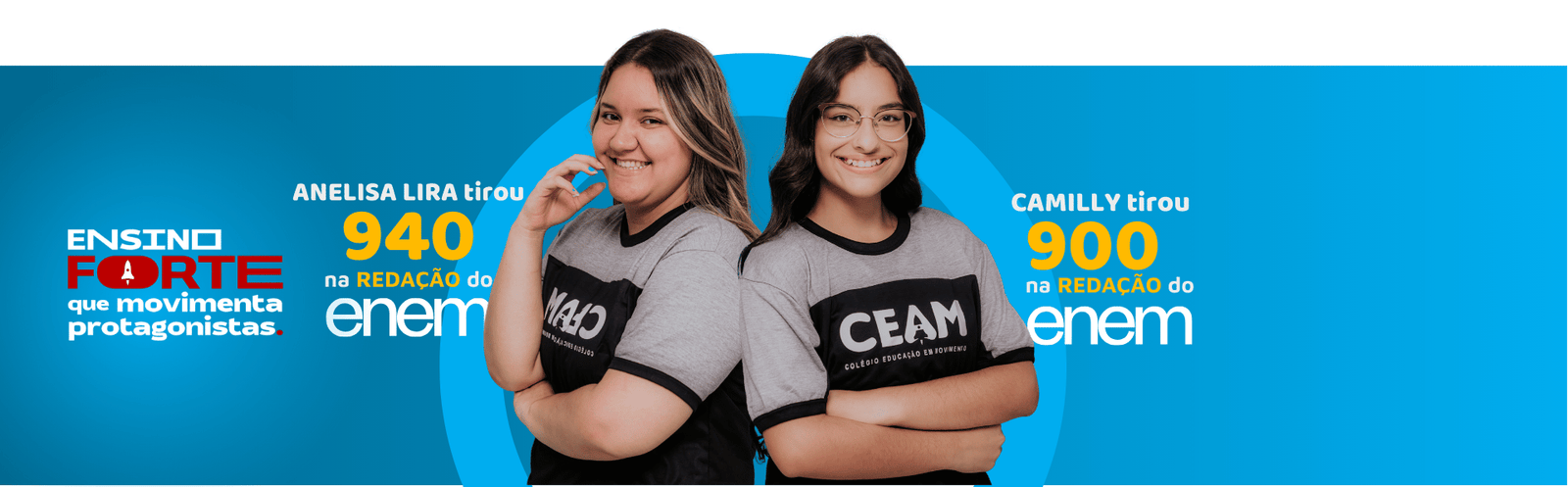 Anelisa Lira tirou 940 e Camilly tirou 900 na redação do Enem — divulgação oficial CEAM